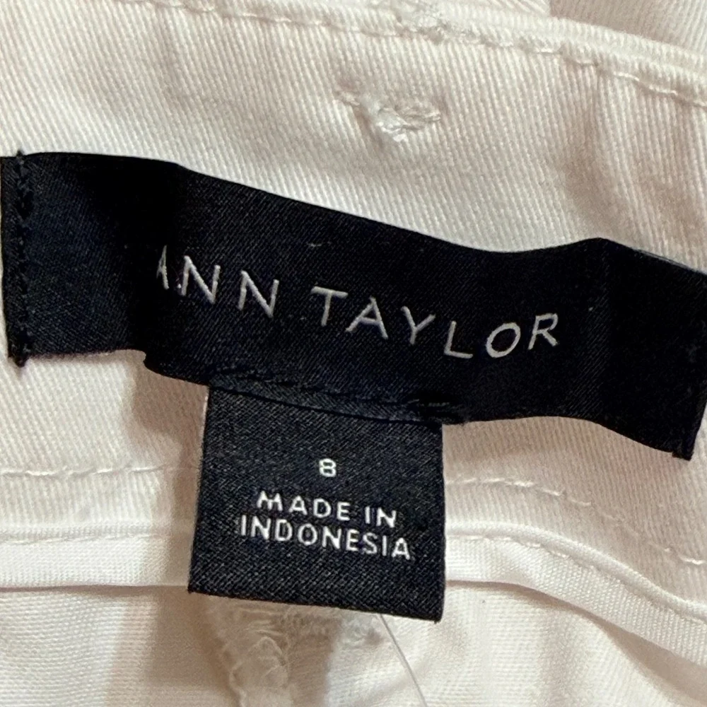 Ann Taylor Womens White High Rise Ankle Pant Stretch Cotton Trousers Size 8 NEW